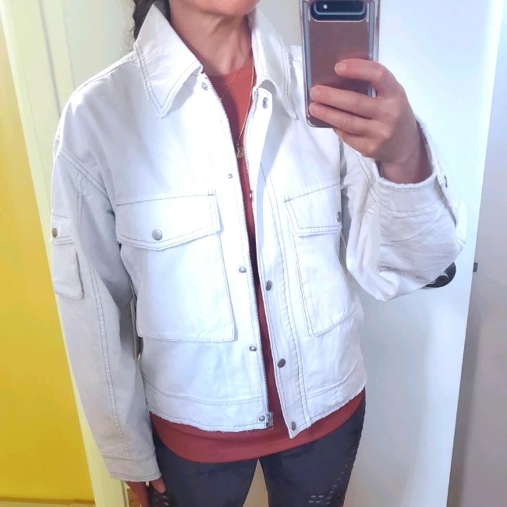 Boundless North White Lexi loose boxy utility/cargo Trucker jacket S - Picture 1 of 7